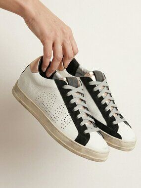 P448 John Sneakers White Black Gold Suede Leather Women's EU 38 US 7.5